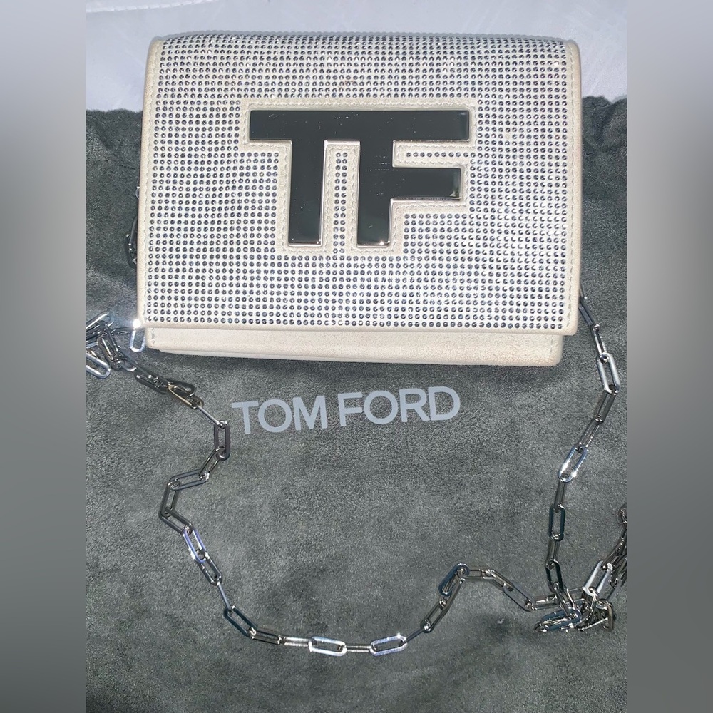 AUTHENTIC. Vintage Tom Ford Silver and Black Logo Clutch USED Crossbody